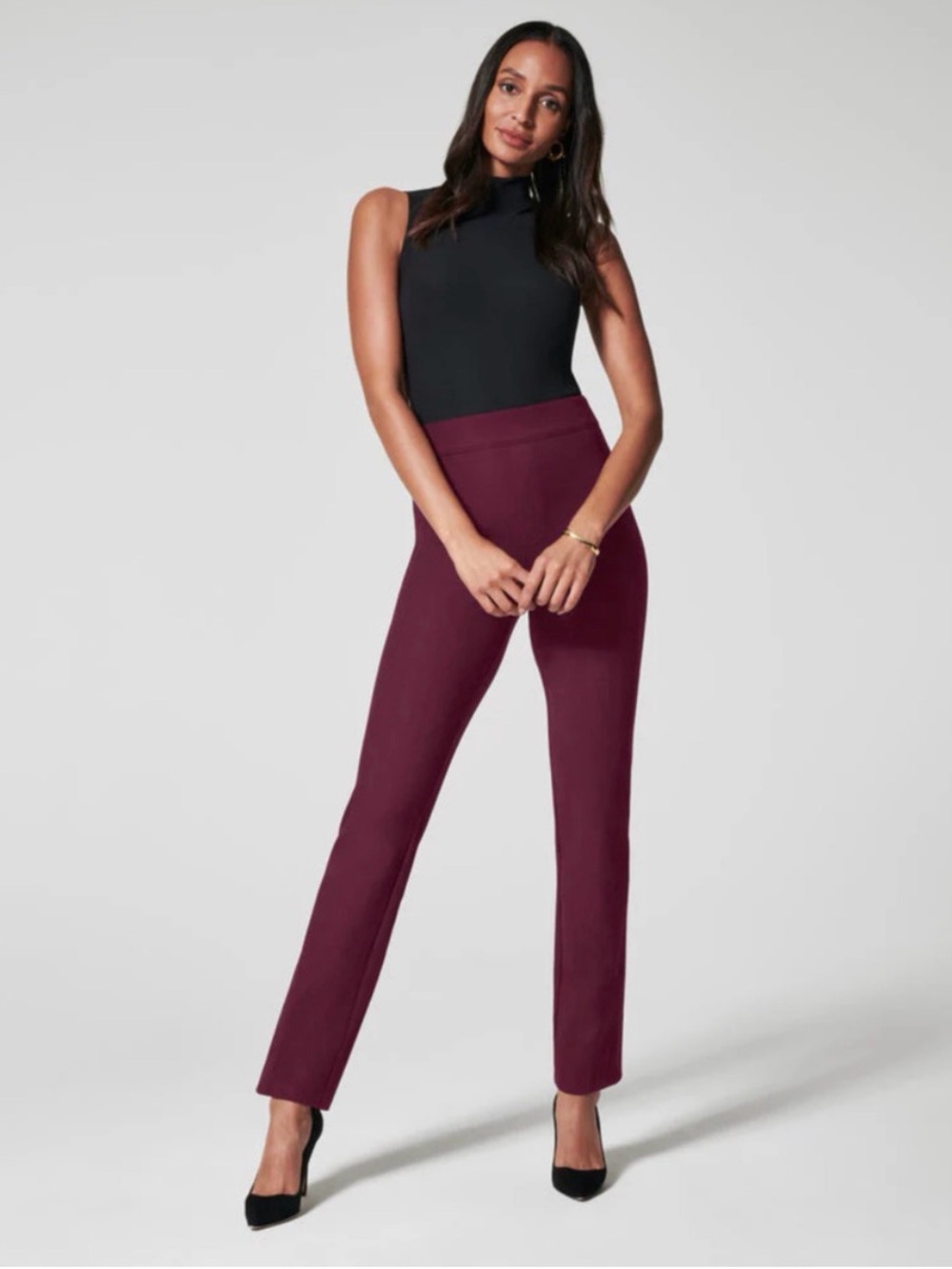 Spanx The Perfect Pant Slim Straight Chianti Burgundy Stretch Career Size 1X
